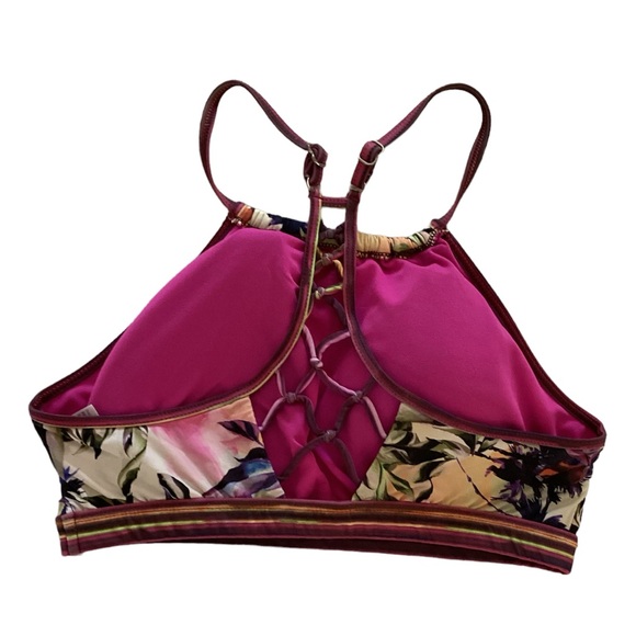 Title Nine Namaka swim top bikini high neck racerback caged maroon size Medium - Picture 2 of 4